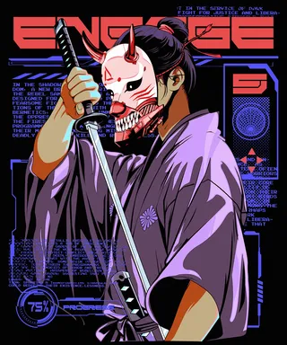 Futuristic Cyberpunk Samurai with neon armor