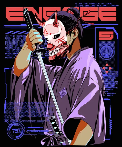 Futuristic Cyberpunk Samurai with neon armor