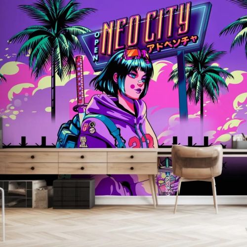 Wall mural concept with Neo City aesthetic