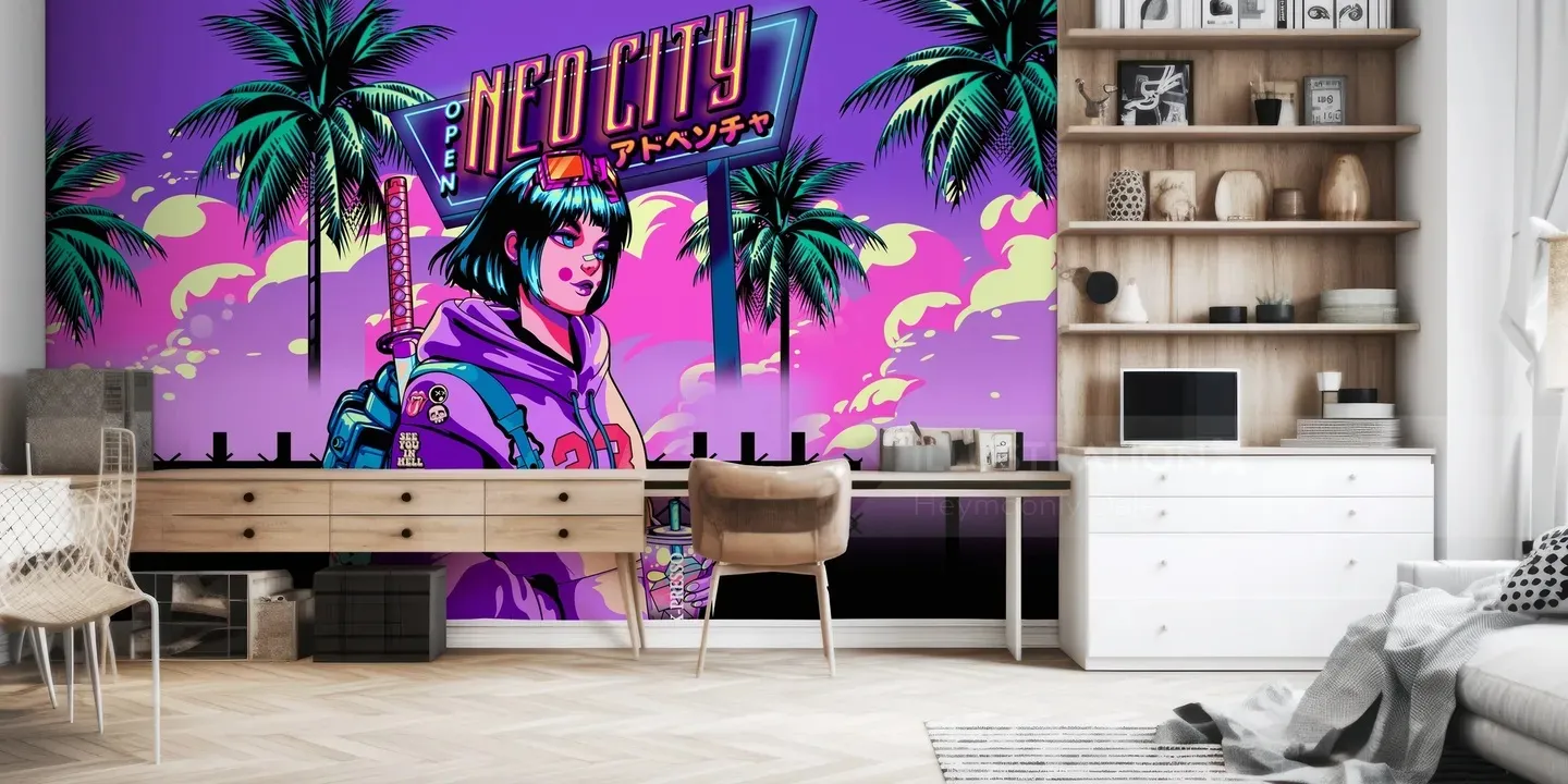 Wall mural concept with Neo City aesthetic