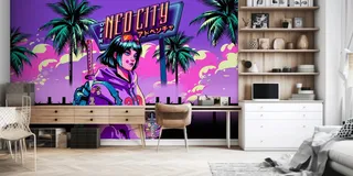 Wall mural concept with Neo City aesthetic