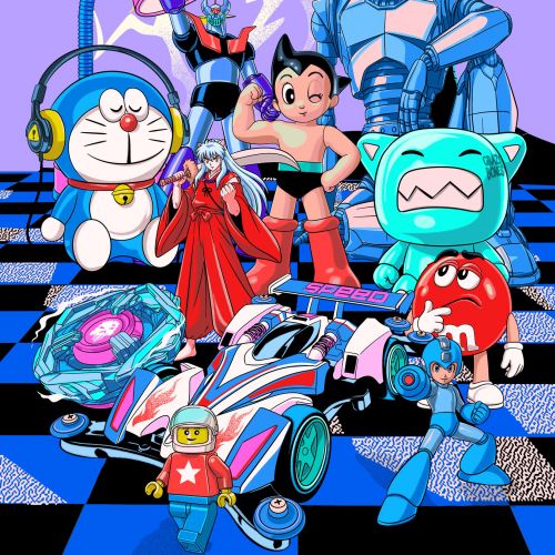 Colorful collage of classic anime and video game characters by Heymoonly Dale
