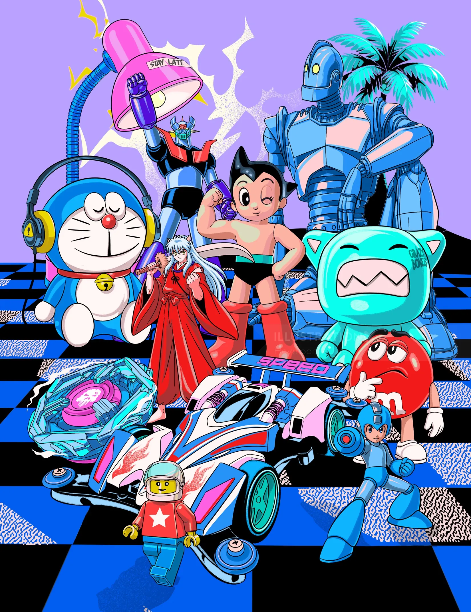 Colorful collage of classic anime and video game characters by Heymoonly Dale