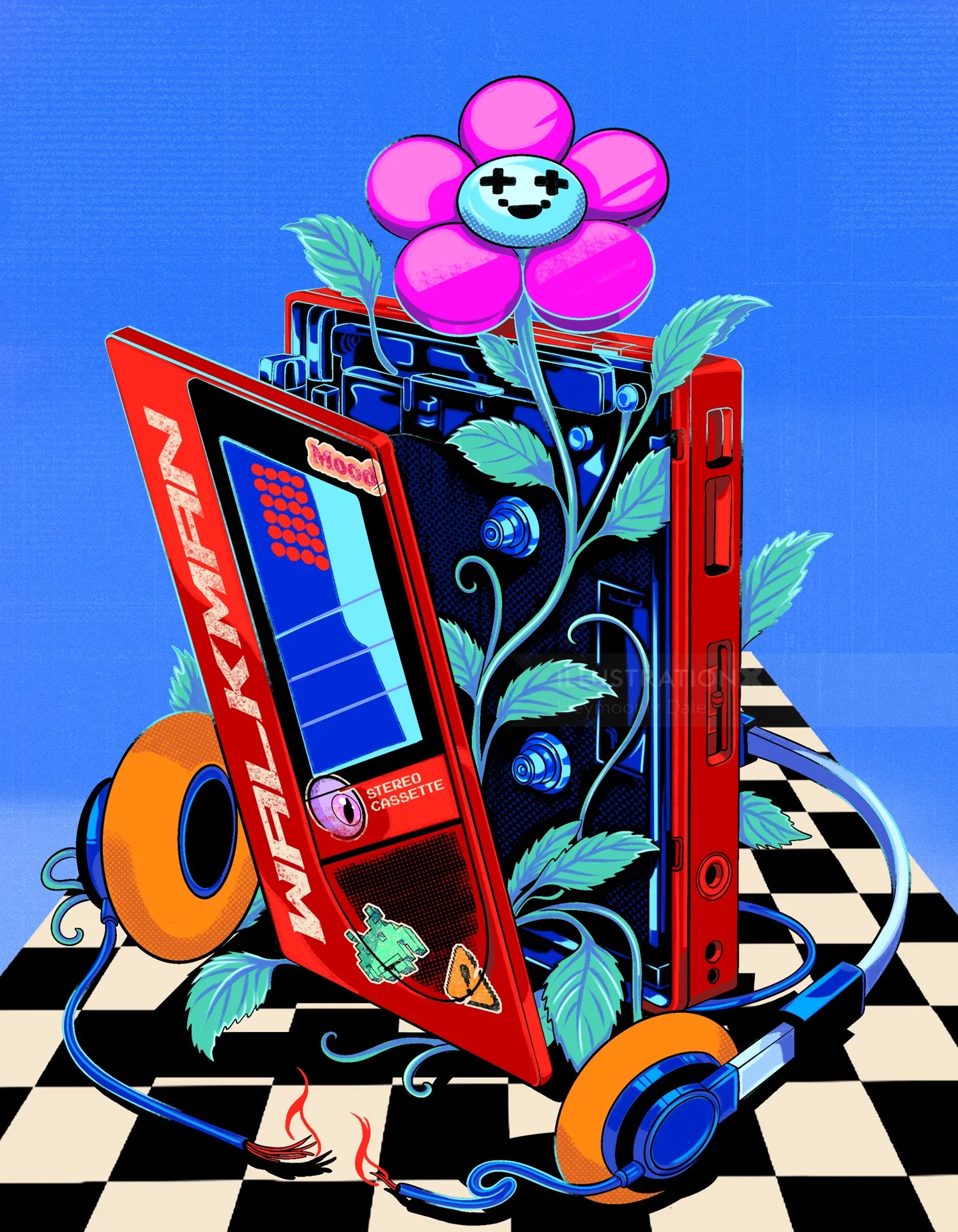 色彩缤纷的Walkman Deadtek系列艺术作品，作者：Heymoonly Dale