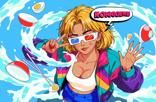 Anime-style woman enjoying ramen, illustrated by Heymoonly Dale