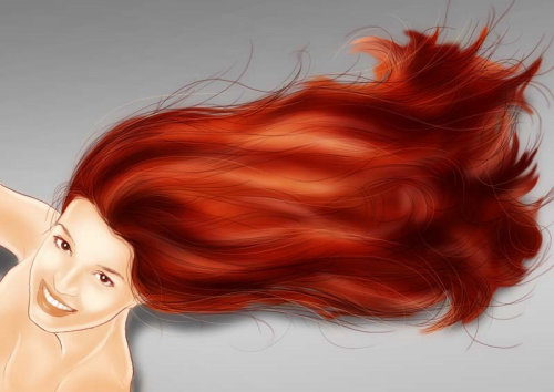 Graphic woman with long red hair