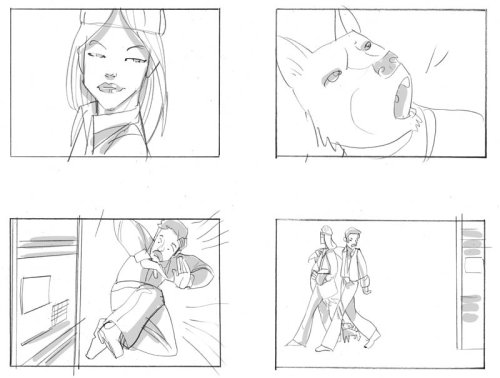 Storyboard lineart of girl and dog