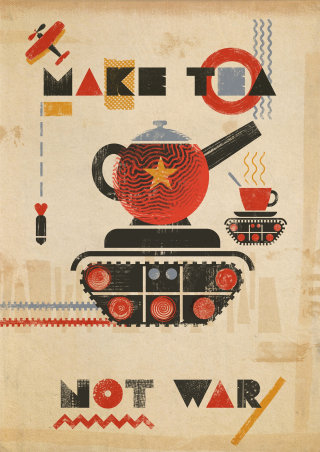Faça chá, não guerra, design conceitual
