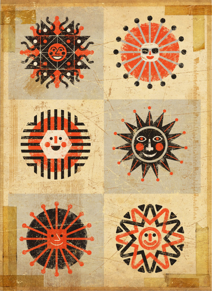 Sun faces conceptual icon design
