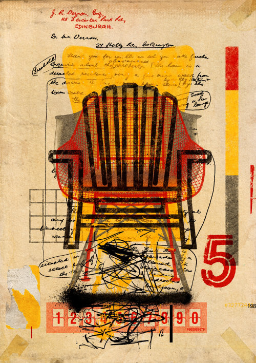arte de colagem de cadeiras empilhadas por Ian Murry