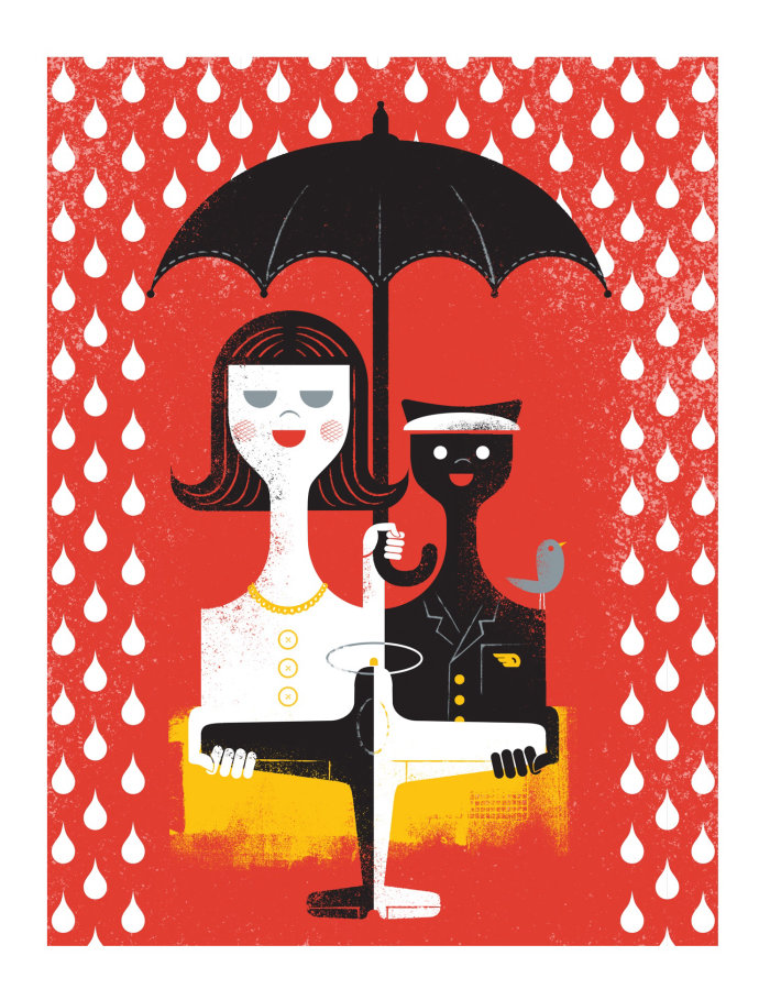 Imagem semi abstrata de uma menina com guarda-chuva