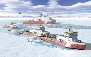 Ilustración realista de barcos en el océano 