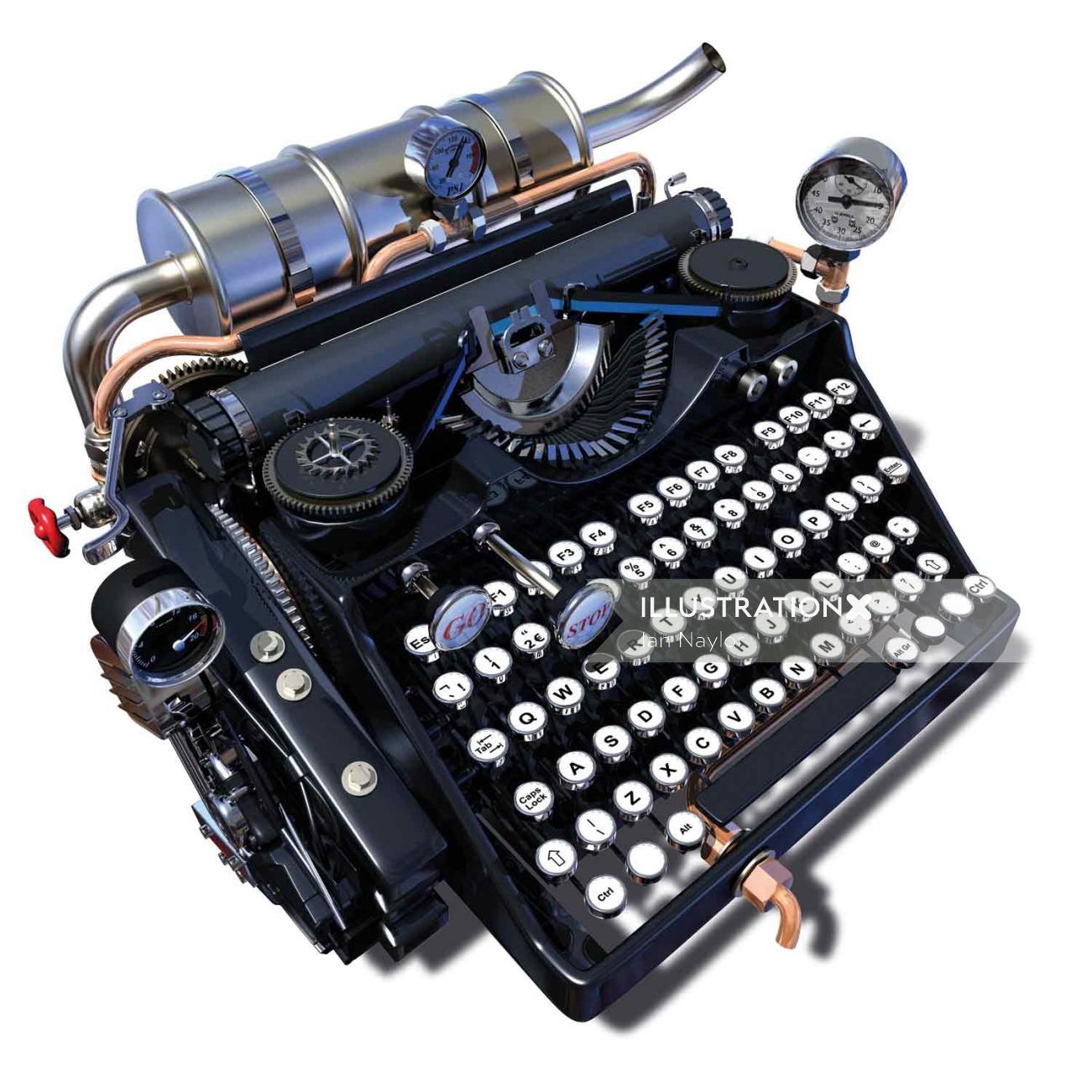 Illustration de machine à écrire par Ian Naylor