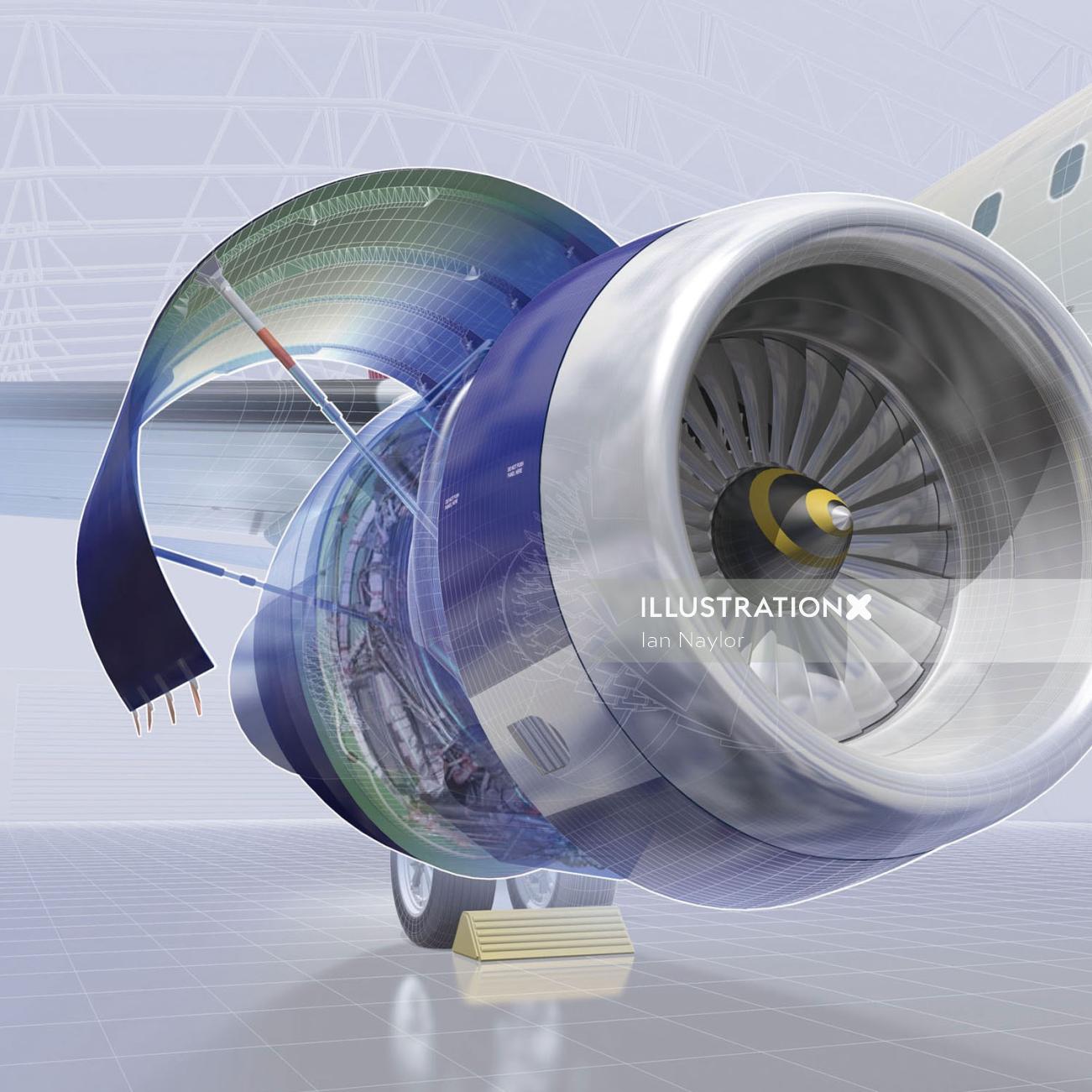 Illustration d&#39;avion turbo-ventilateur par Ian Naylor