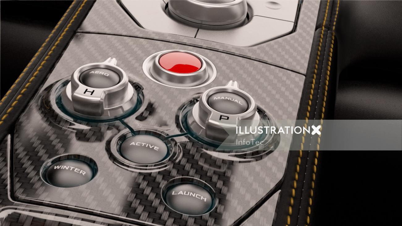Botões do carro de renderização 3D / CGI