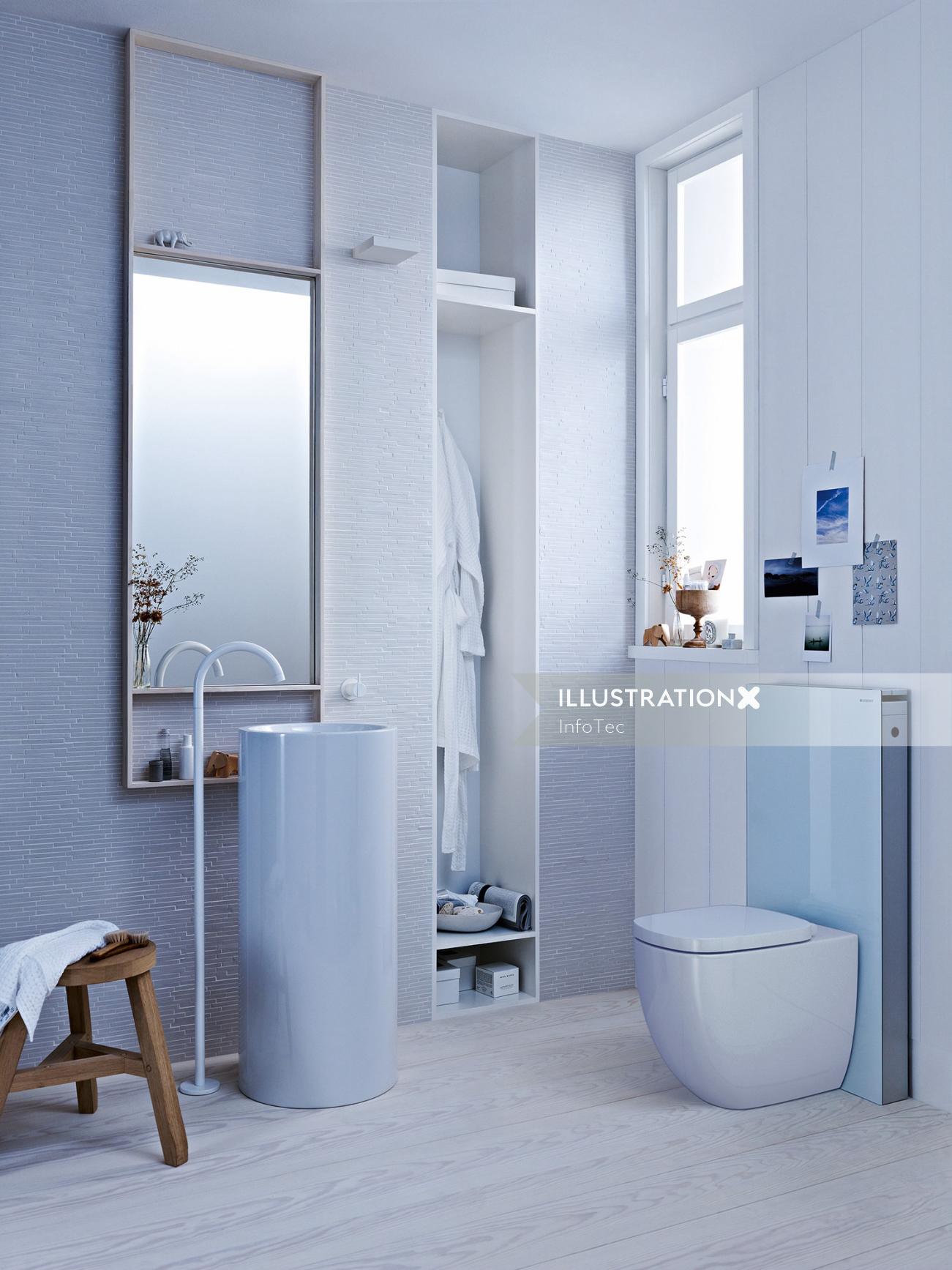 Design de interiores de banheiro de renderização 3d/CGI