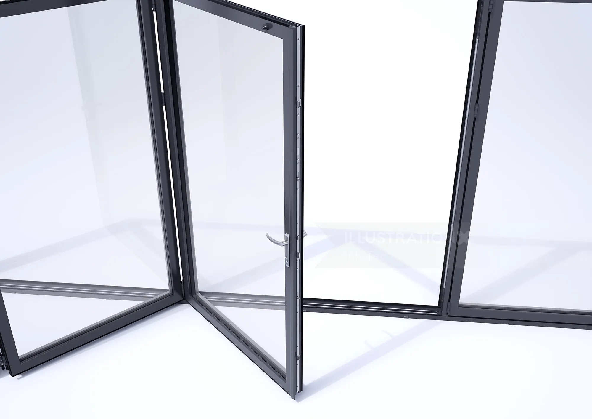 Bi-fold glass door panel with black frames by InfoTec