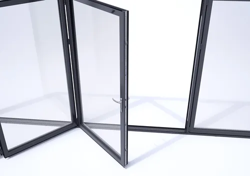 Bi-fold glass door panel with black frames by InfoTec