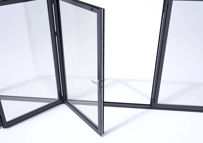 Bi-fold glass door panel with black frames by InfoTec