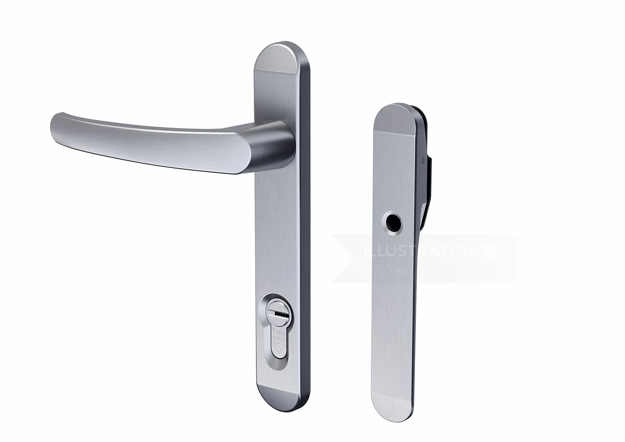Silver door handle and lock set modern design by InfoTec