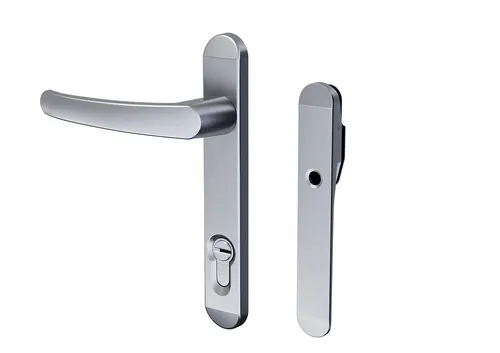 Silver door handle and lock set modern design by InfoTec