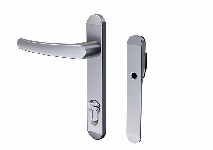 Silver door handle and lock set modern design by InfoTec