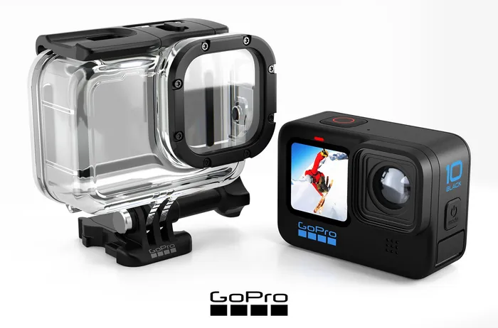 GoPro Hero10 Black camera and clear waterproof case by InfoTec