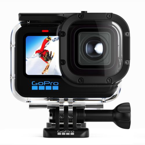 GoPro HERO10 Black camera with waterproof housing, showing front and side views by InfoTec