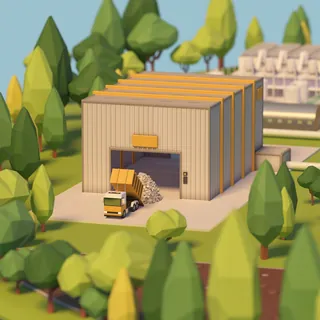 3D warehouse unloading cargo with truck and trees by InfoTec