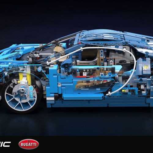 Lego Bugatti Chiron model showing internal mechanical details by InfoTec