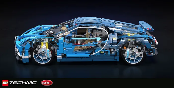 Lego Bugatti Chiron model showing internal mechanical details by InfoTec