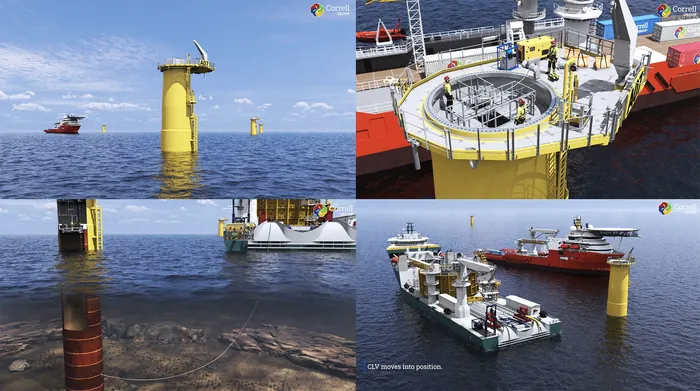 CGI scenes of offshore cable installation and power services at sea