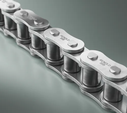Close-up of a metal industrial roller chain
