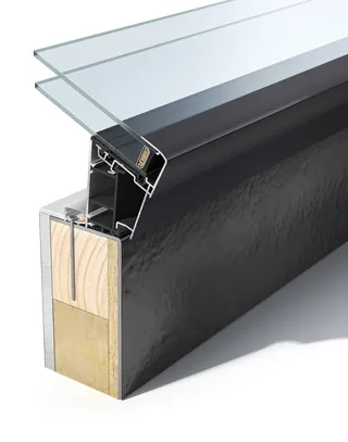 Cross-section of insulated bi-fold door with glass and wood core