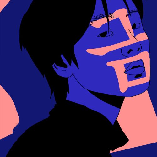 Abstract blue and pink portrait of a person's face by Ing Lee