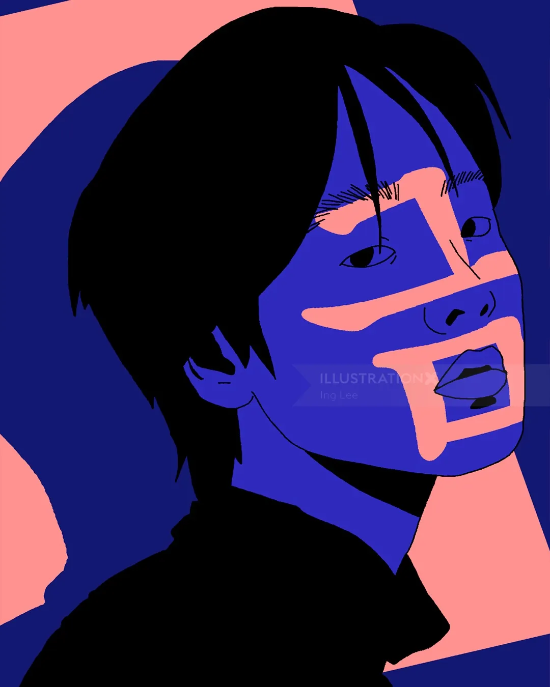 Abstract blue and pink portrait of a person's face by Ing Lee
