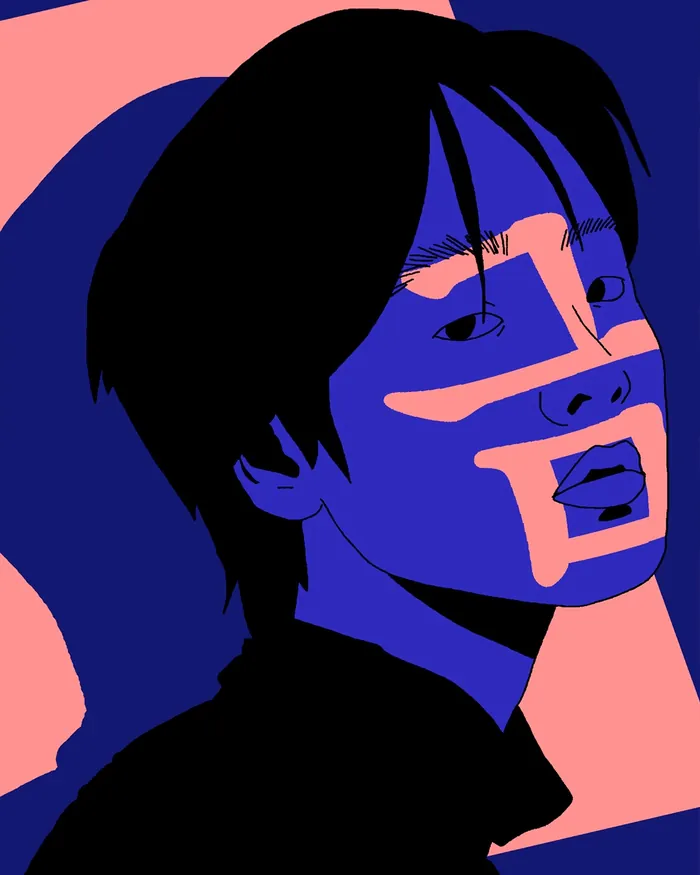 Abstract blue and pink portrait of a person's face by Ing Lee