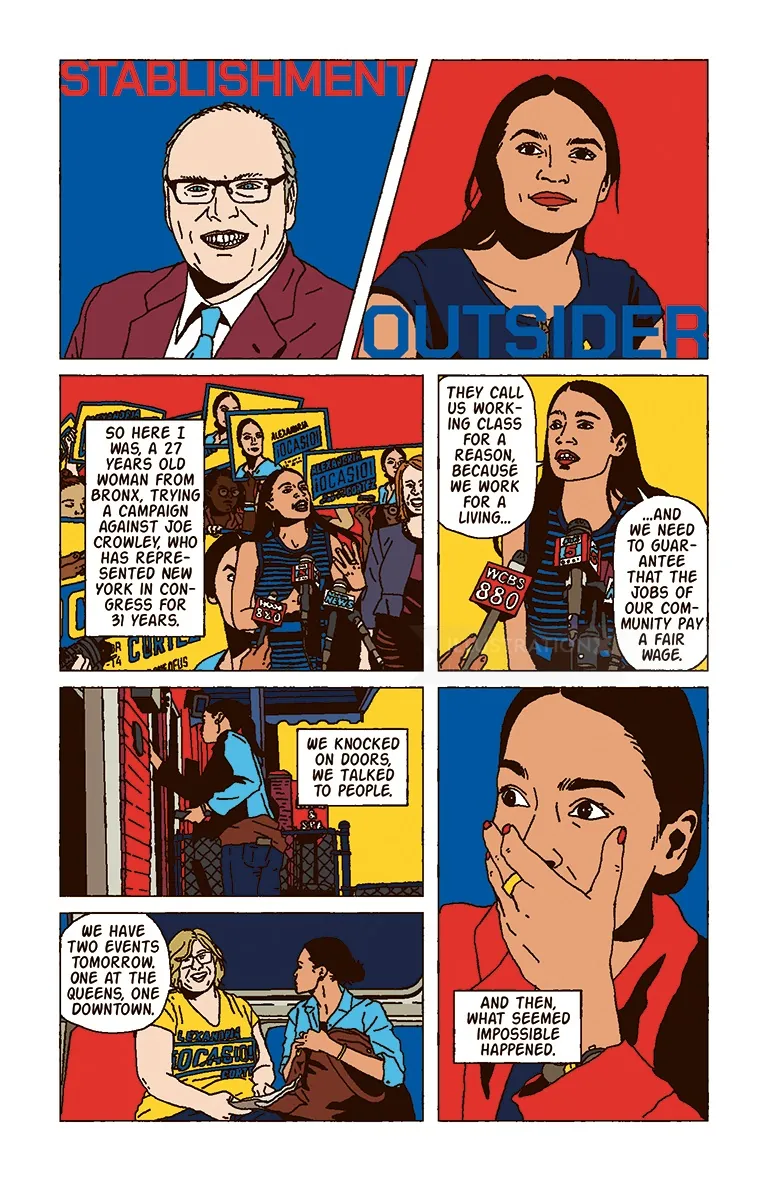 Comic panel showing Alexandria Ocasio-Cortez and others by Ing Lee