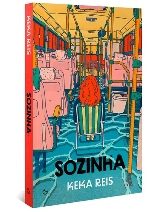 Cover illustration for book Sozinha showing woman alone on flooded bus by Ing Lee