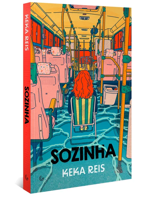 Cover illustration for book Sozinha showing woman alone on flooded bus by Ing Lee
