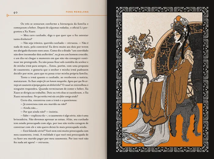 Asian fairy tale illustration of woman and man in traditional attire by Ing Lee