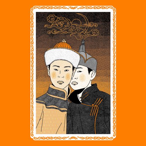 Illustration of two men in traditional Asian clothing by Ing Lee