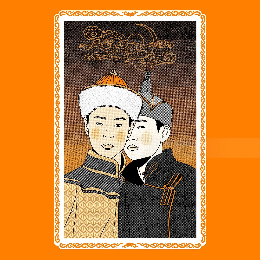 Illustration of two men in traditional Asian clothing by Ing Lee