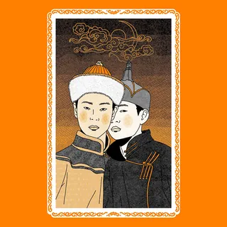 Illustration of two men in traditional Asian clothing by Ing Lee