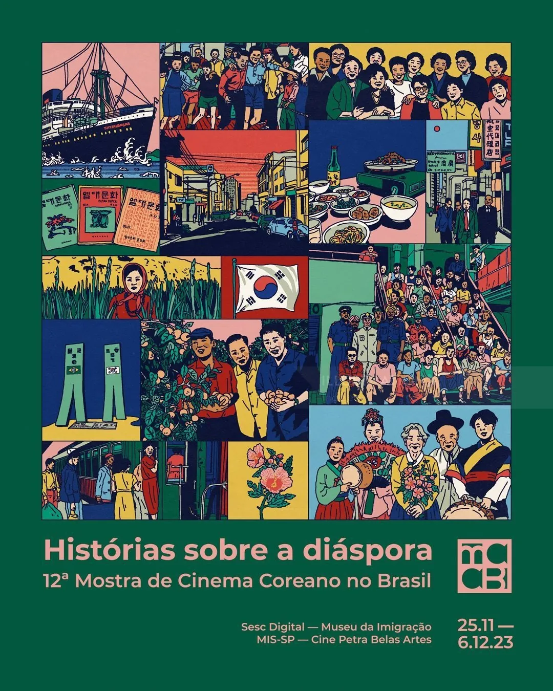 Colorful Korean diaspora history and culture illustration collage