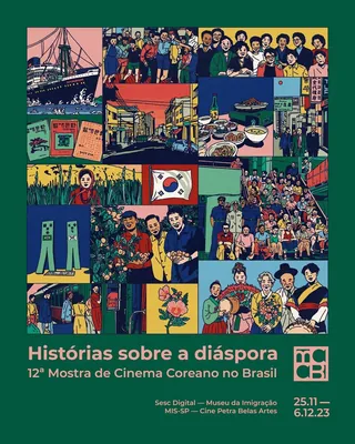 Colorful Korean diaspora history and culture illustration collage
