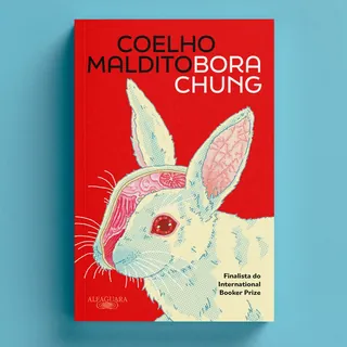 Illustration of a rabbit with exposed brain on red book cover