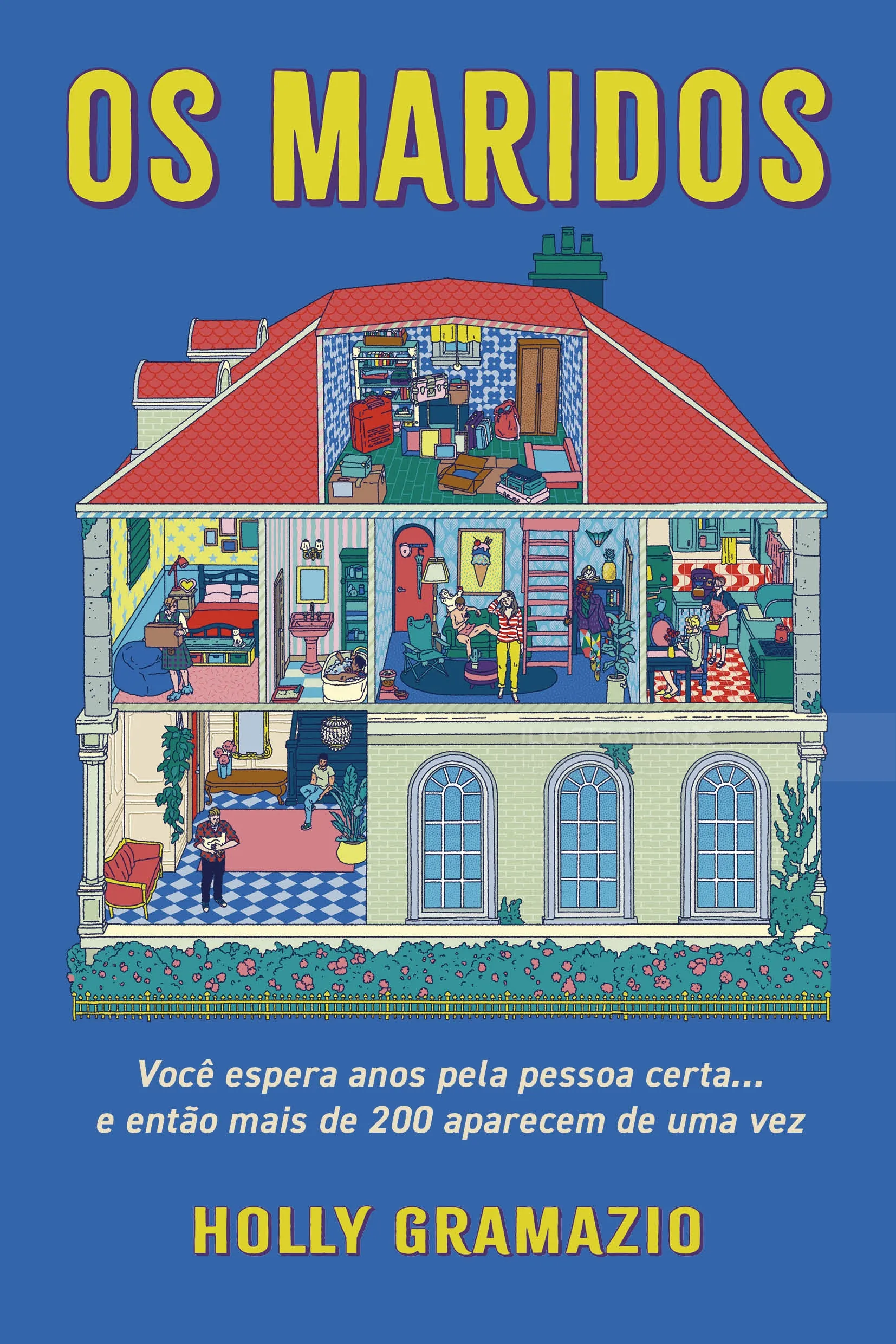 Colorful illustration of a house with multiple rooms and people inside