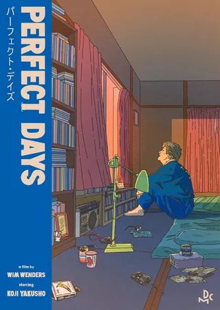 Illustration of a man cleaning a window in a room with bookshelves