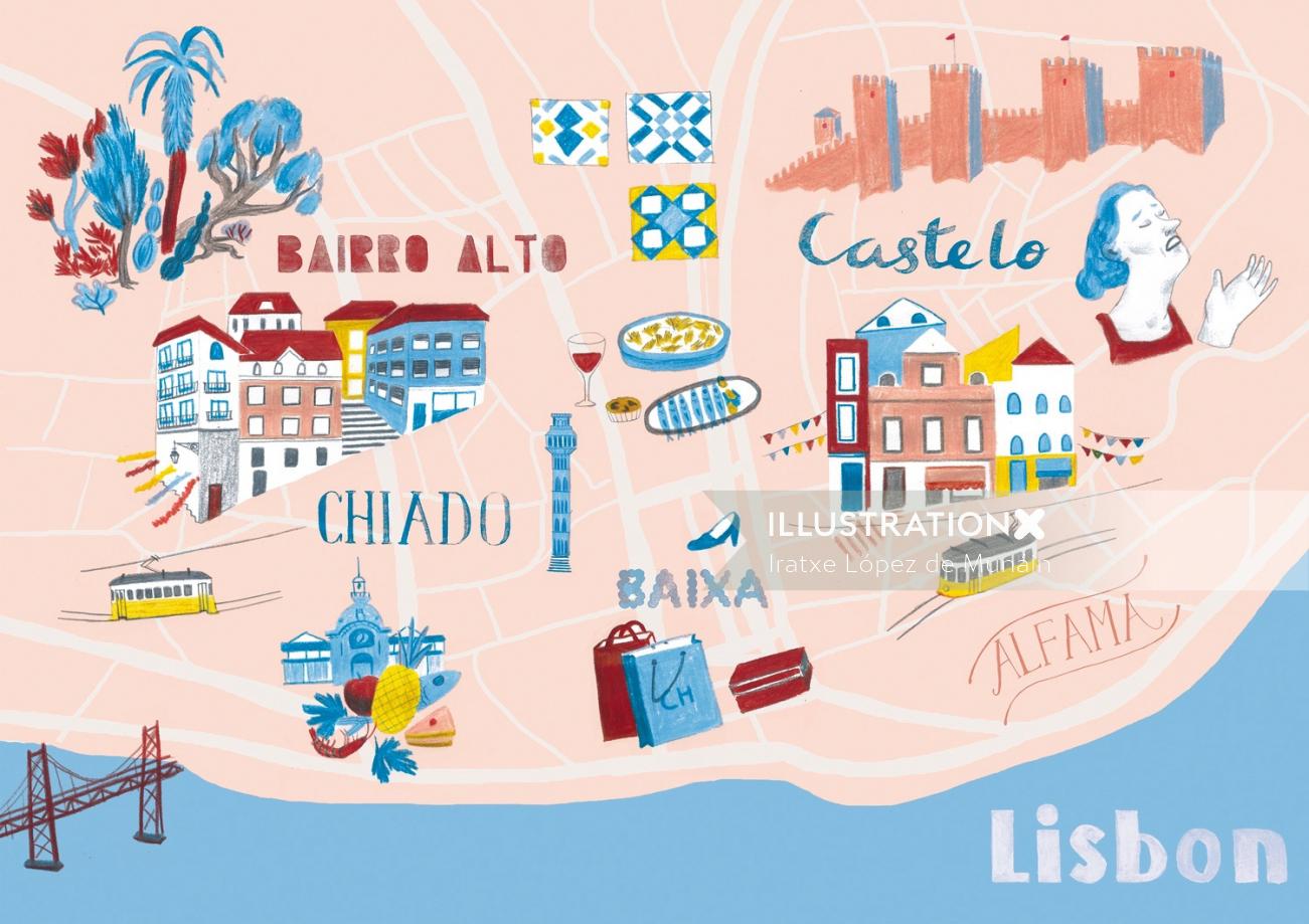 Map illustration of Lisboa